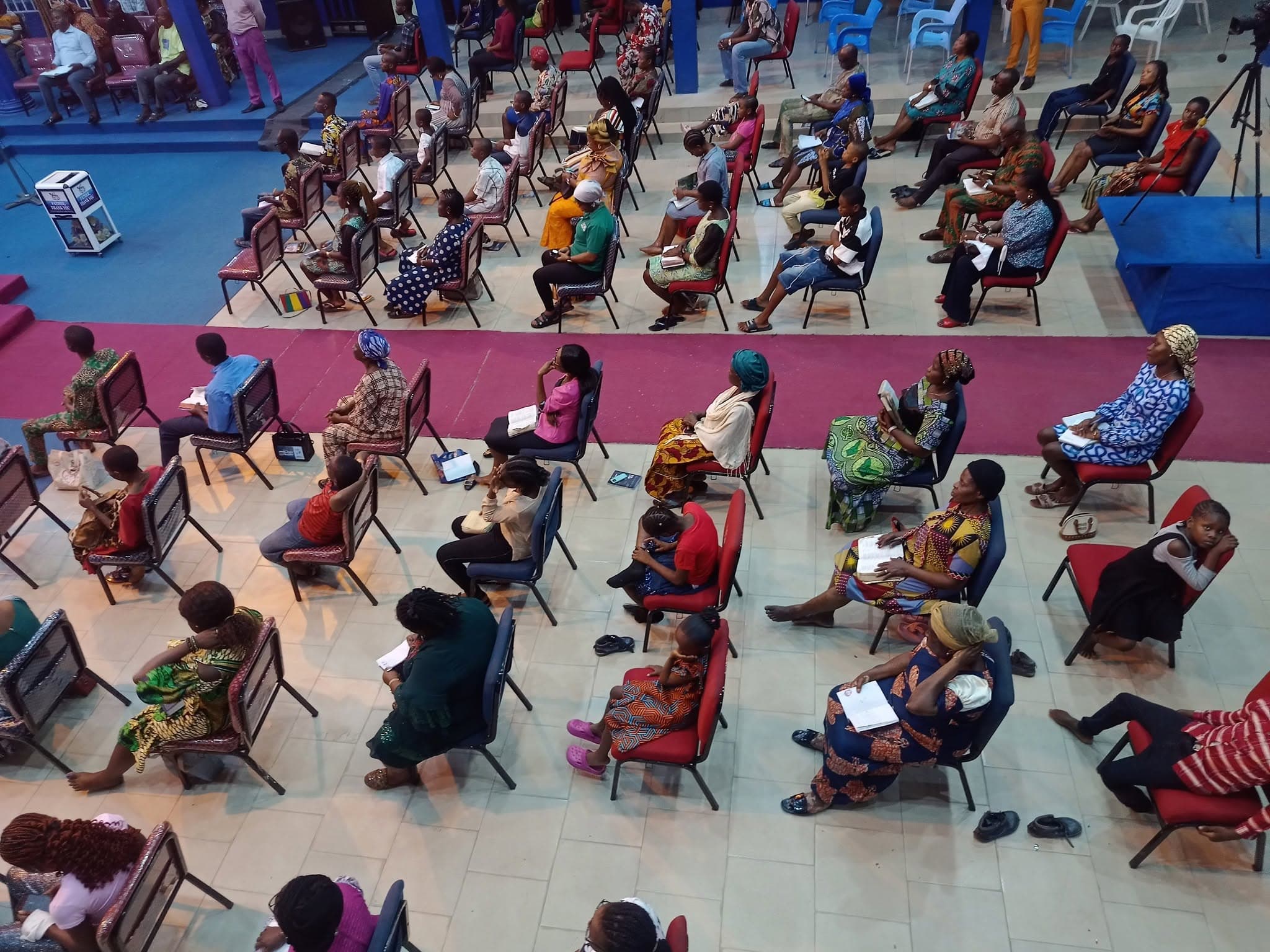 The congregation seated during a Sunday service